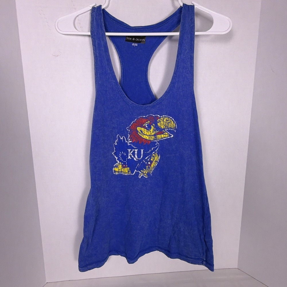 5th & Ocean NCAA University of Kansas Jayhawks Blue tank top, racer back. Small